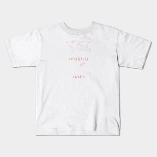 Adventure Awaits Map - Rosegold Kids T-Shirt